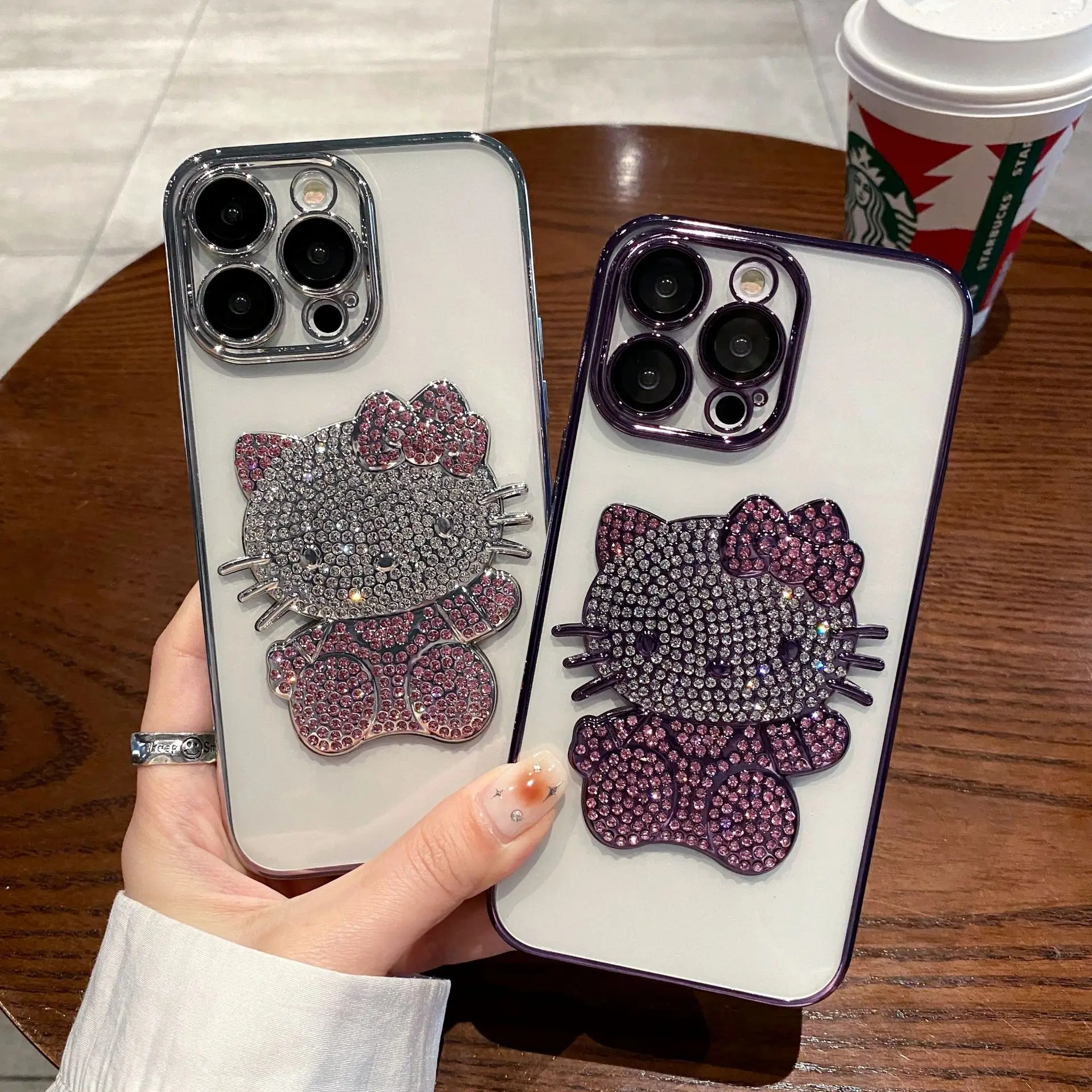 hello cute kitty Luxury diamond electroplating phone case for iphone Xr Xs 11 12 13 14 Pro Max Cell Cover