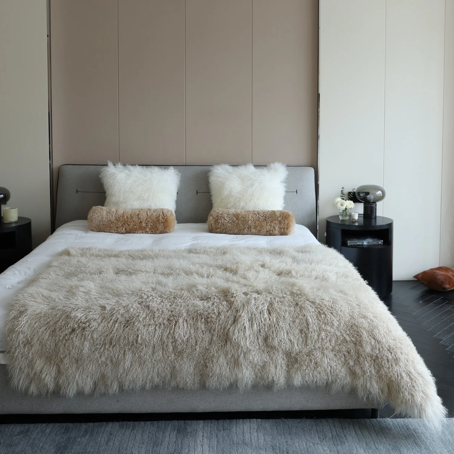 Quality Super Warm Soft Luxury Natural Pure Wool Curly Wool Mongolian Lamb Fur Blanket