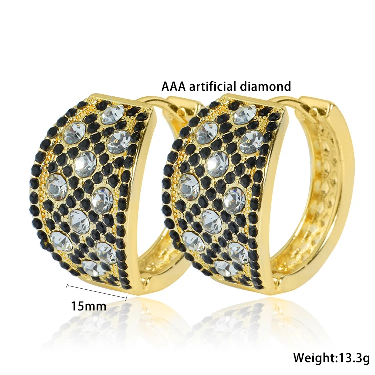 Wholesale Lady jewelry 14K Gold plated white and black crystal gemstone indian clip on earrings