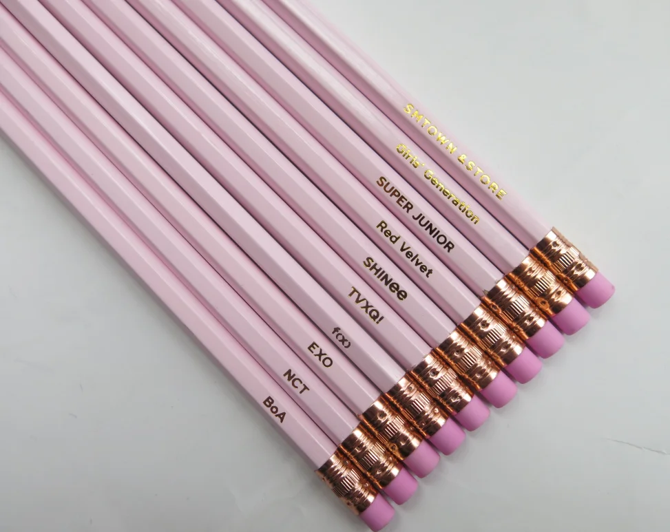 Pink White Pencils Round Wooden 2 HB Pencils with Red Eraser Cool Sharpened Pencil for School Drawing Wedding Office Supplies