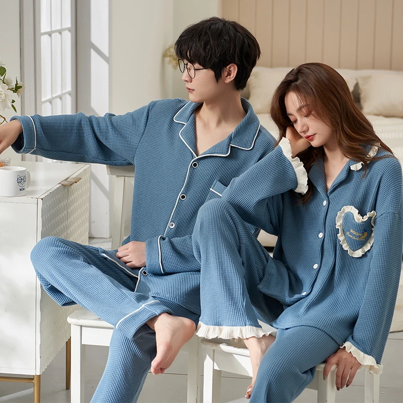 High Quality cotton sleepwear lovers suit 2 pcs Long sleeve home wear leisure pajamas for couple set