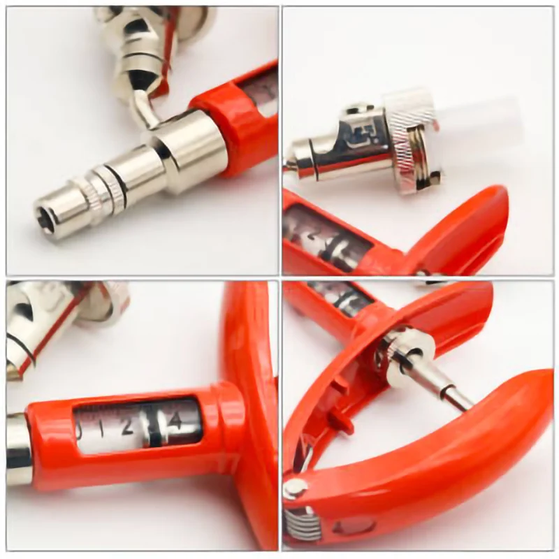 Red 0-5 ml Capacity Dosing Auto Injector Syringe Automatic Veterinary Syringe Instrument