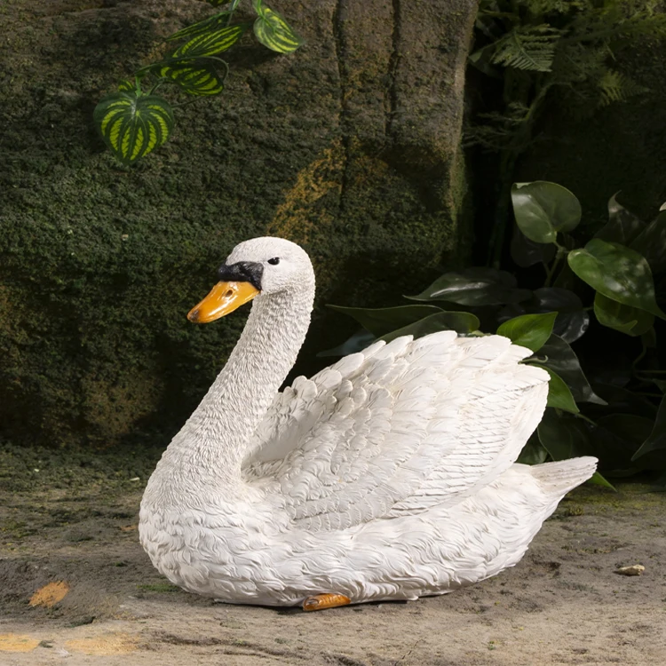 Оптовая продажа статуэтка животного украшение для сада в виде лебедя Реалистичные Статуи Животных большой изогнутый Лебедь из смолы