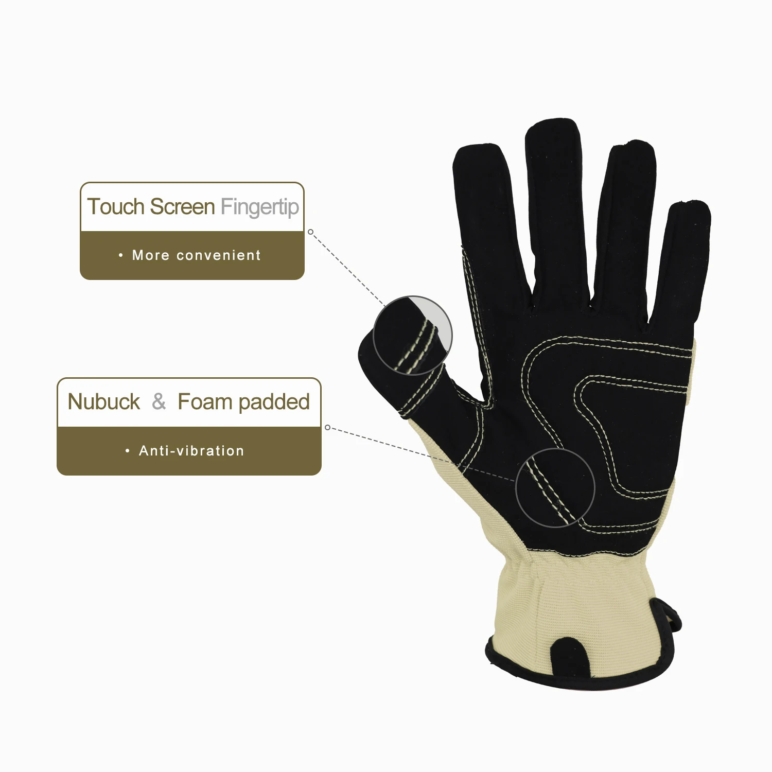 HANDLANDY brown nubuck Vibration-Resistant Repair hand Gloves Gardening Work touchscreen gloves for outdoor