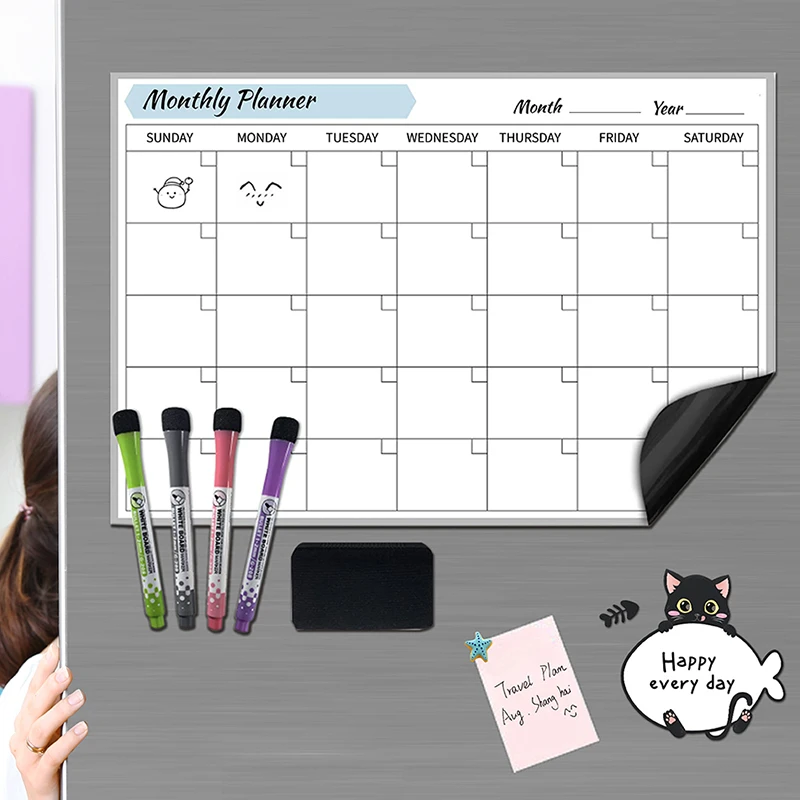 Customized Dry Erase Fridge Magnetic Calendar White Board Magnetic Calendar for Refrigerator Wall Home Kitchen Decor