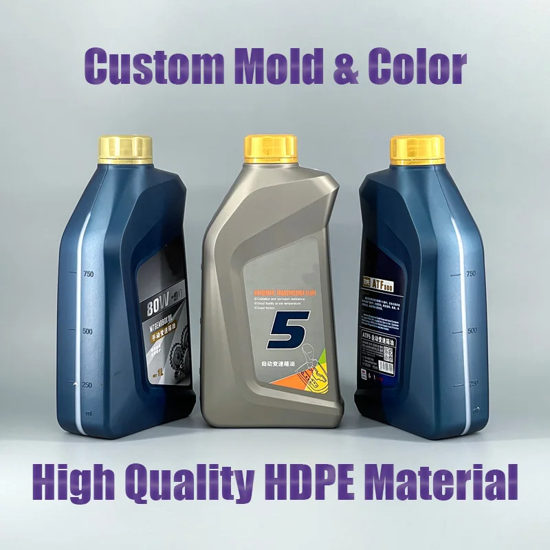 Custom Label 1L HDPE Blue Plastic Fuel Tank Motor Oil Bottle For Engine oil use