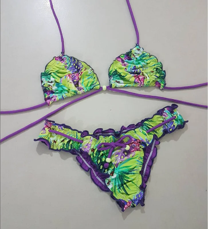 JYJ Swimwear Custom Sexy Cute Ruffle Micro Bikini Set Designer Luxury Two Pieces  Swimwear Swimsuits for Women 2023