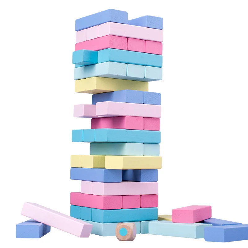 51PCS wood toys mini stack high building blocks tower animal macaron domino blocks educational toys Montessori game for children