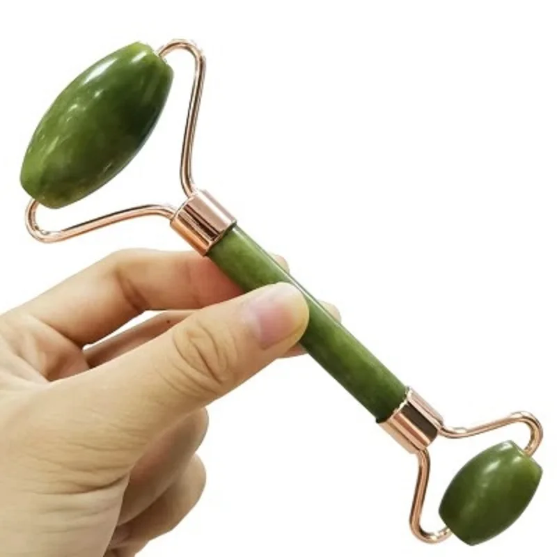 High Quality Wholesale Price Facial Massage Jade Roller Green Heart Guasha Dentado Piedra Nature Facial Massage Roller