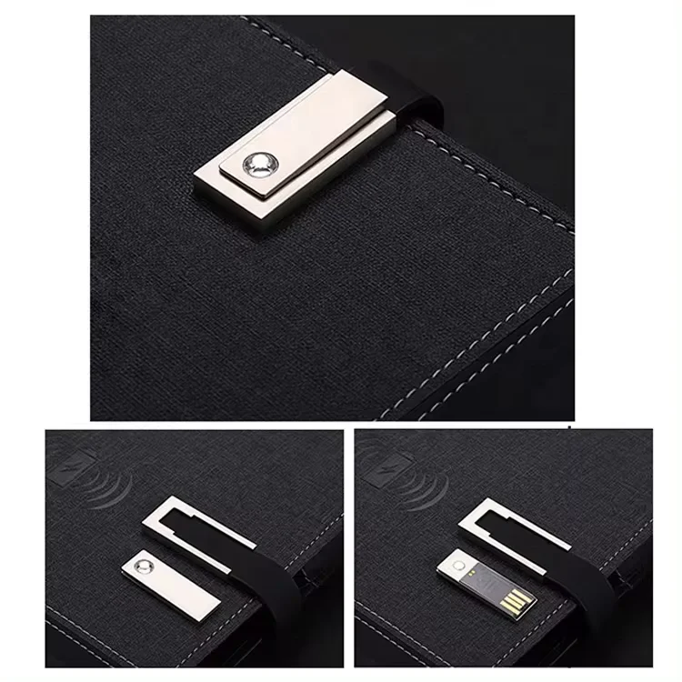 Custom Business Portable USB Phone Charger Multifunctional Power Bank with Wireless Charging U Disk & Loose Leaf Notebook Gift