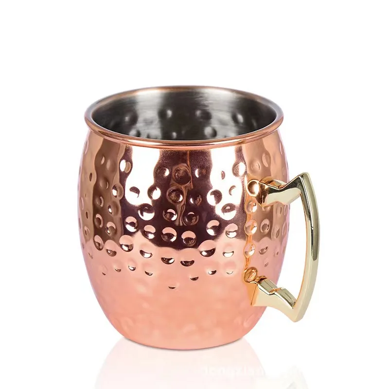 2023 hot Sale High Quality Copper Beer Mug Stainless Steel Brass Hammered Rose Gold Moscow Mule Mug