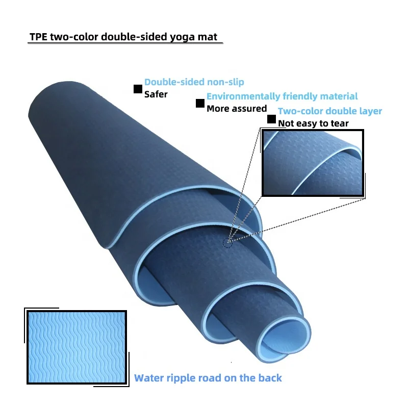 183*61cm Tpe Yoga Mat 6mm Home Use Pilates Eco Non Slip Yoga Mats Wholesale From Manufacturer Tpe Yoga Mat Dual Color