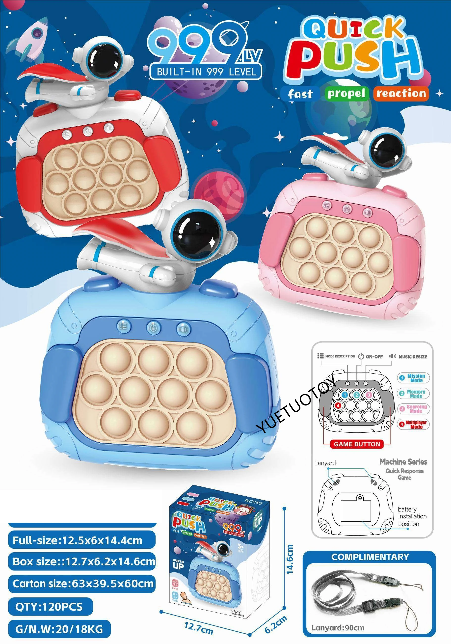 2024 new fidget sensory toys quick push game 999 level console electronic pop game it light fast press quick push toy for kids