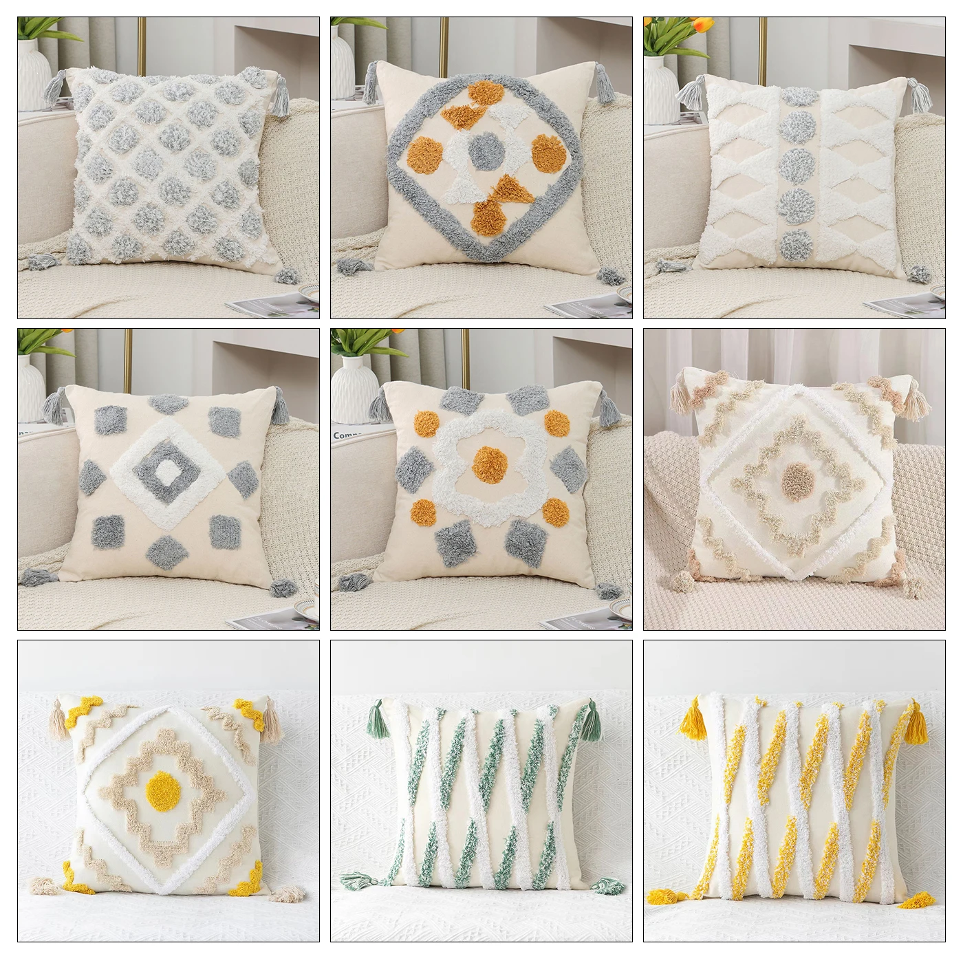 Custom Home Decor Boho Throw Pillow Cover Farmhouse Cotton Macrame Pillow Case Woven Bohemian Tufted Cushion Cover