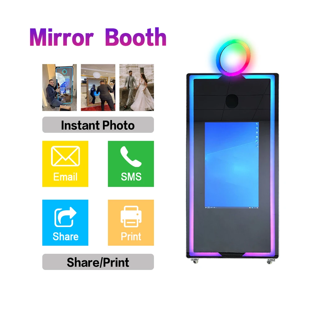 2024 Newest design Selfie Station mirror photo booth digital  photo booth With Printer and Camera