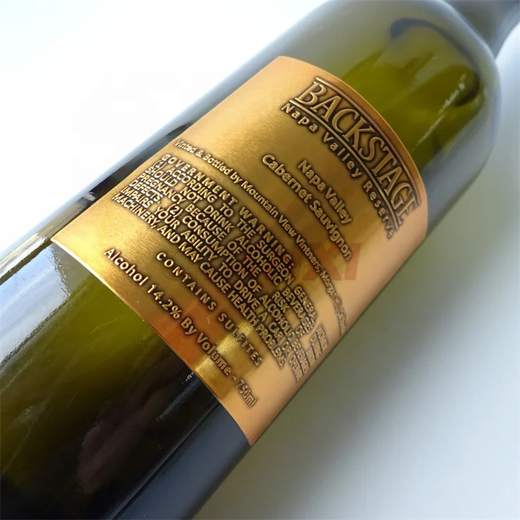 Custom printing silver gold foil embossed metal sticker red wine bottle label