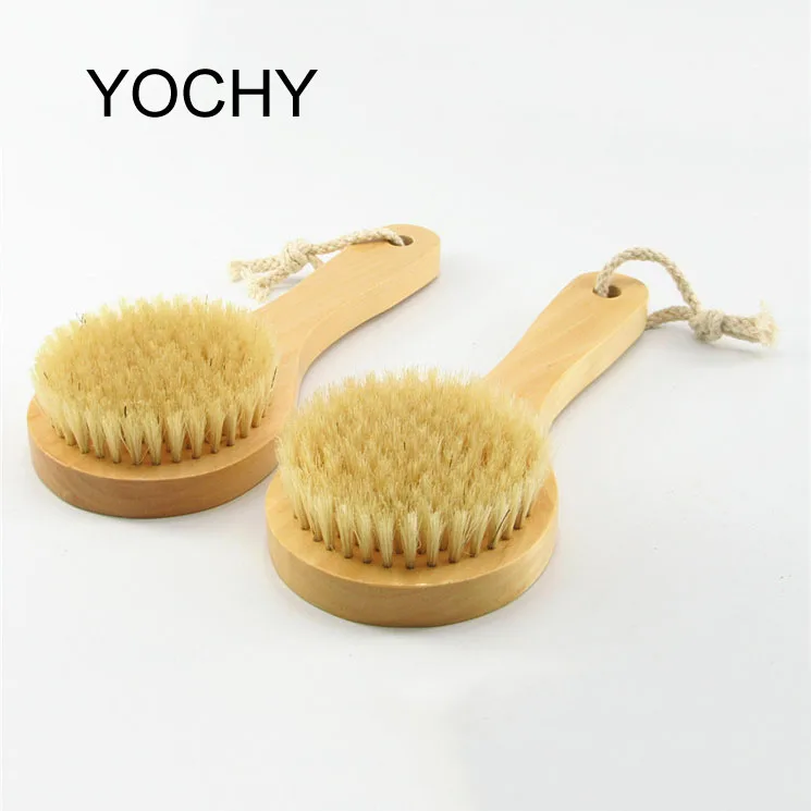 50pcs customization logo moq Eco Natural Boar Bristle Dry Body Brushes with Long Handle Wooden Wash Scrubber Bath brush