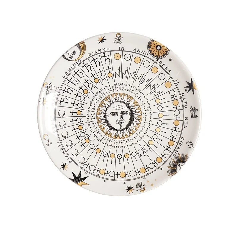 ZC European style Italian sun decorated bone china plate ceramic art modern personalized dinnerware sets