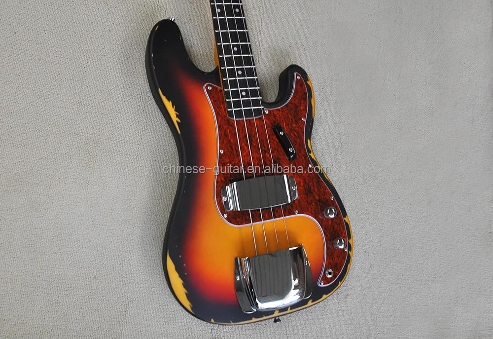 Flyoung Tobacco Sunburst Relic Style Electric Bass Guitar 4 Strings Bass Custom Made