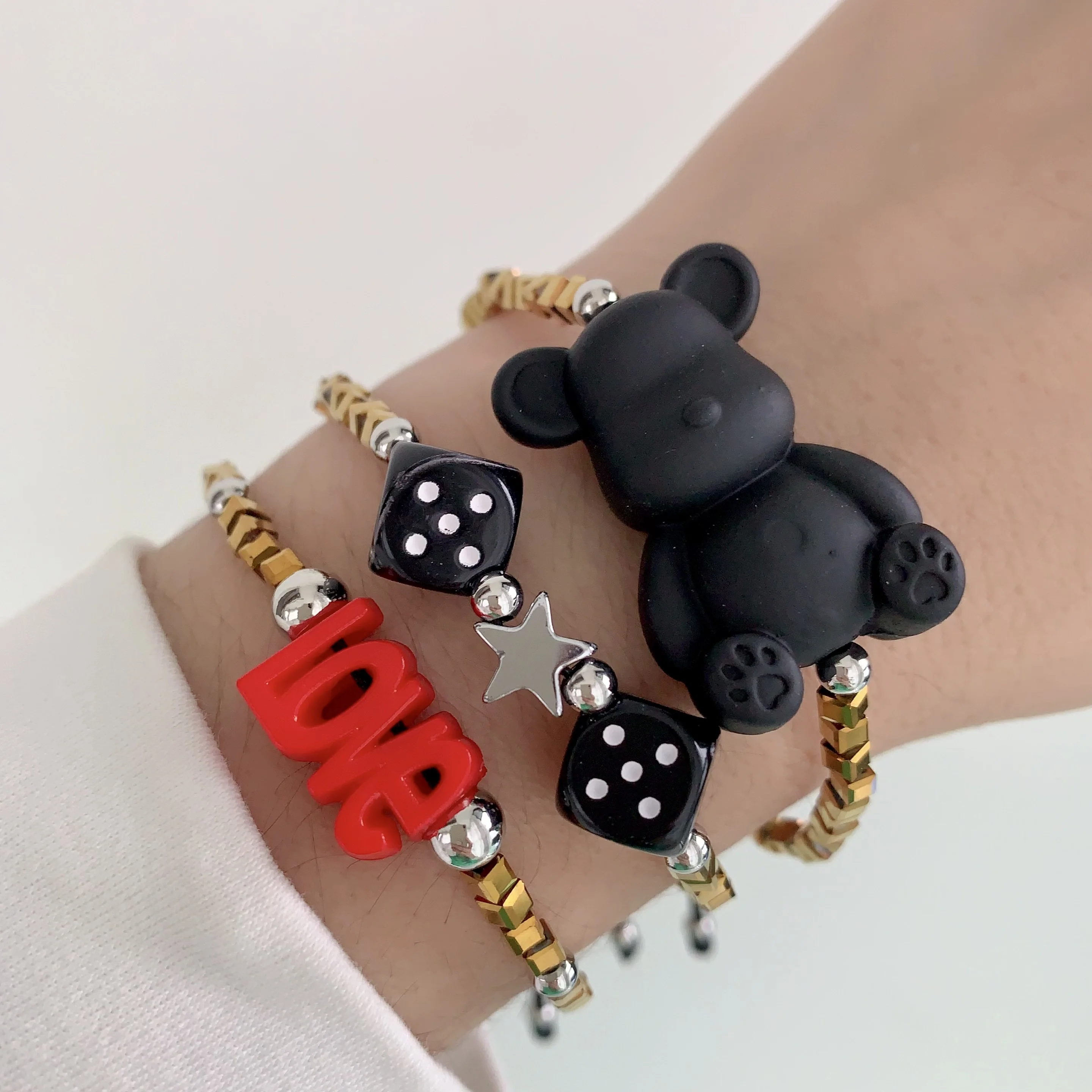 LS-C3519 Unique dice bead bracelet adjustable nice bear   bracelet for men women loce letter bracelet high   quality