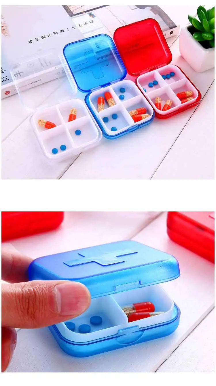4 Compartments Pill Box Portable Daily Pill Dispenser Pill Holder