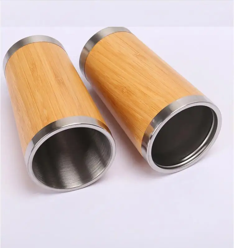 Customized logo promotional gifts 16oz metal stainless steel double wall bamboo mug