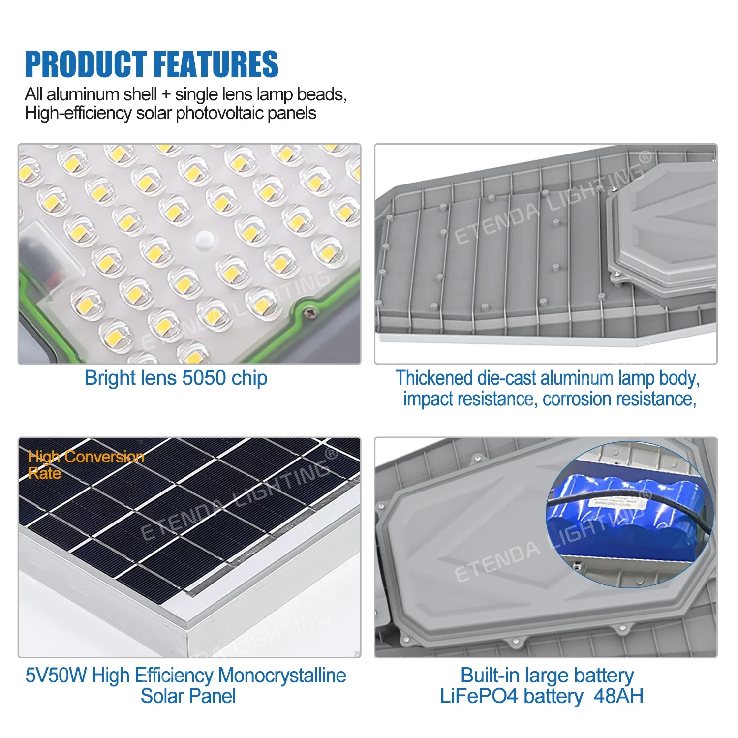 ETENDA Energy Saving Ip66 Aluminum 200w 300w 400w 600W Solar Street Light Lamp With Remote Control Lithium Battery Solar Light