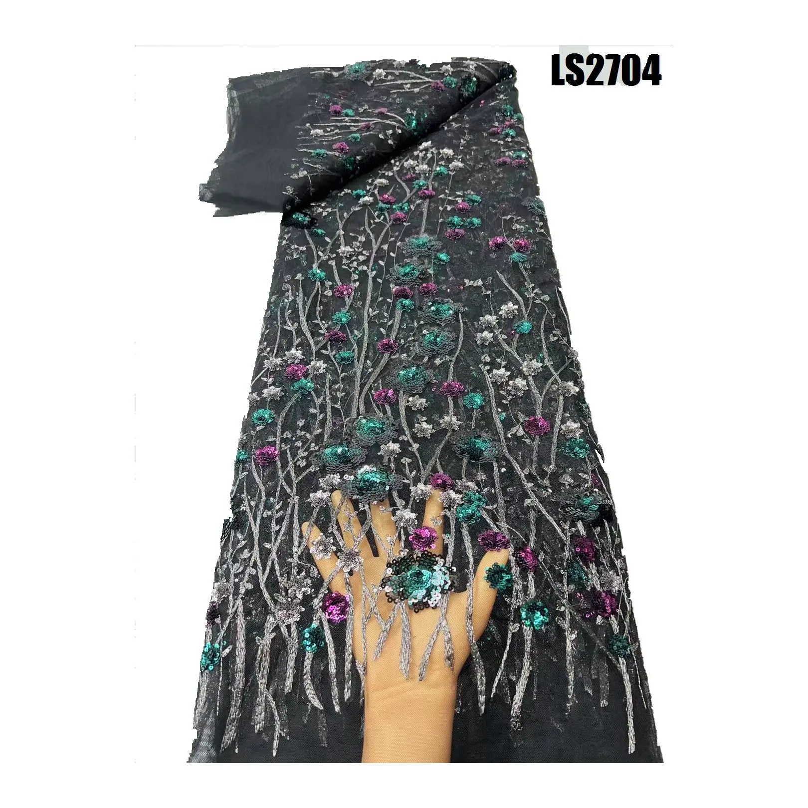 Lace Fabric for Official 2021 New Design Luxury Sequins Lace for Party Dress or Officiel