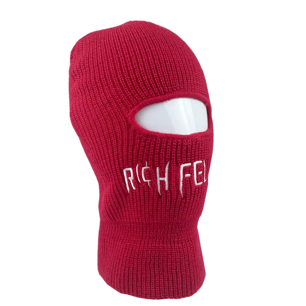 Custom Embroidery logo Full Face Cover 1 hole knit  balaclava designer knit hat beanie ski mask