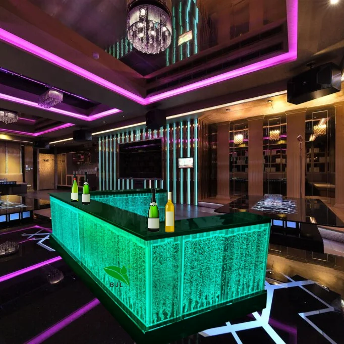hotel restaurant club bar furniture led glowing dancing fountain wall bar service table reception counter