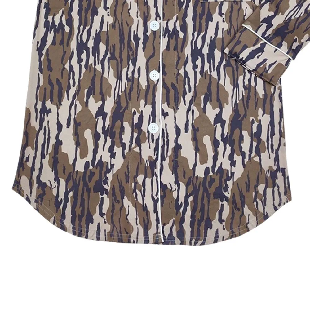 GT0696 Casual Female Army Green Camouflage Long Sleeve Top Cotton Western Clothes with Animal Pattern for Adults