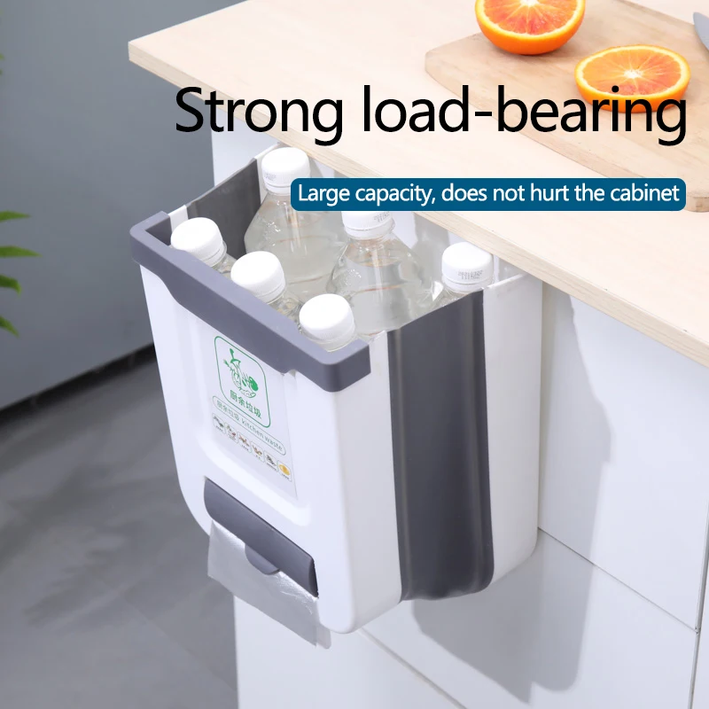 2022 Folding Garbage Can Wall Mounted Collapsible Foldable Kitchen Hanging Trash Bin Basurero Plegable