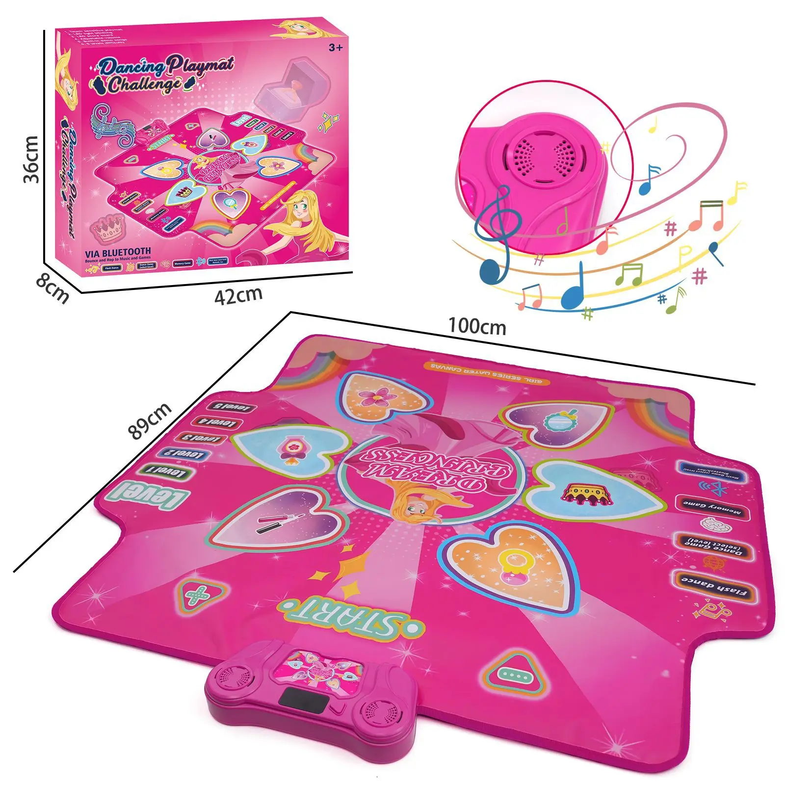 Dance Mat Toys for 3-12 Year Old Kids Electronic Dance Pad with Light-up Wireless Bluetooth Birthday Toys Gifts Music Blanket