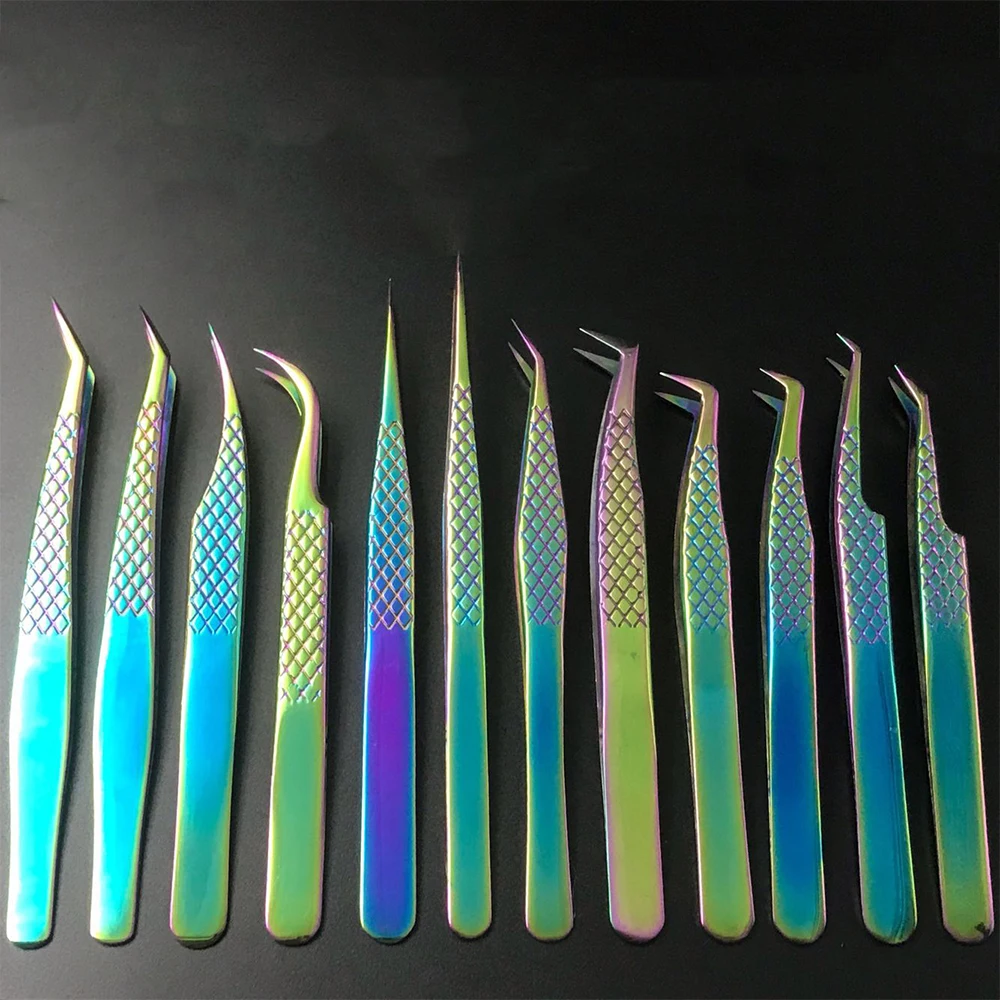 Professional Beauty Tweezers Stylish pink/black Color Slanted Tweezers Stainless Steel Women Personal Eyelash Tweezers
