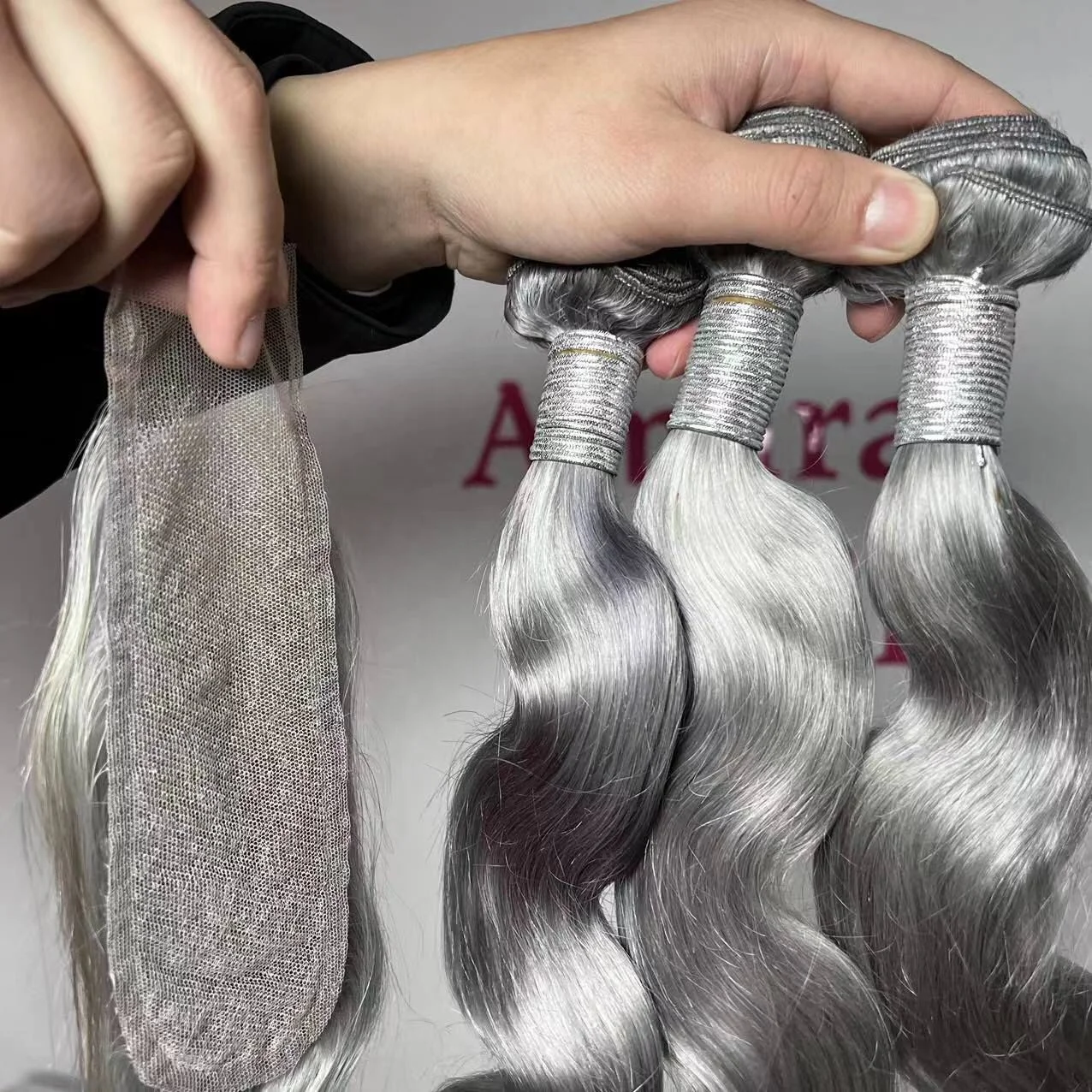 Amara wholesale grey human hair bundles grey bundles with closure virgin body wave bundles fast shipping