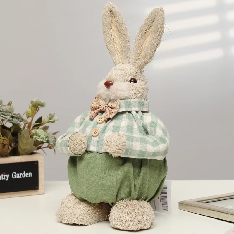 Spring Easter  decoration bunny natural straw female and children standing rabbit Coelho da Pascoa Conejo de Pascua