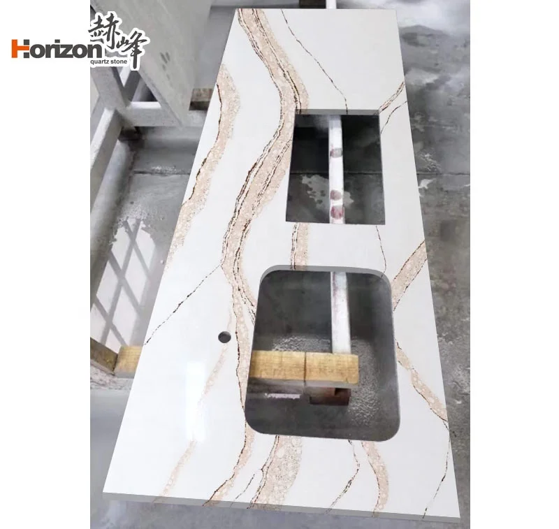 chinese supplier white marble stone custom encimera calacatta gold quartz countertops kitchen