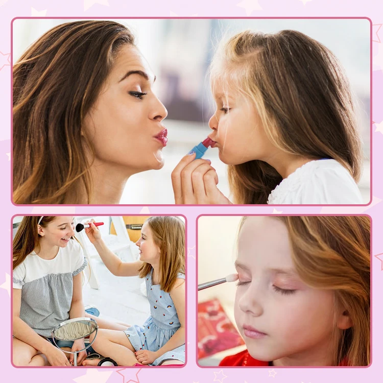 Akiaco Play Makeup for Little Girls with Ruby Bow Cosmetic Case Kids Makeup Kit for Girl