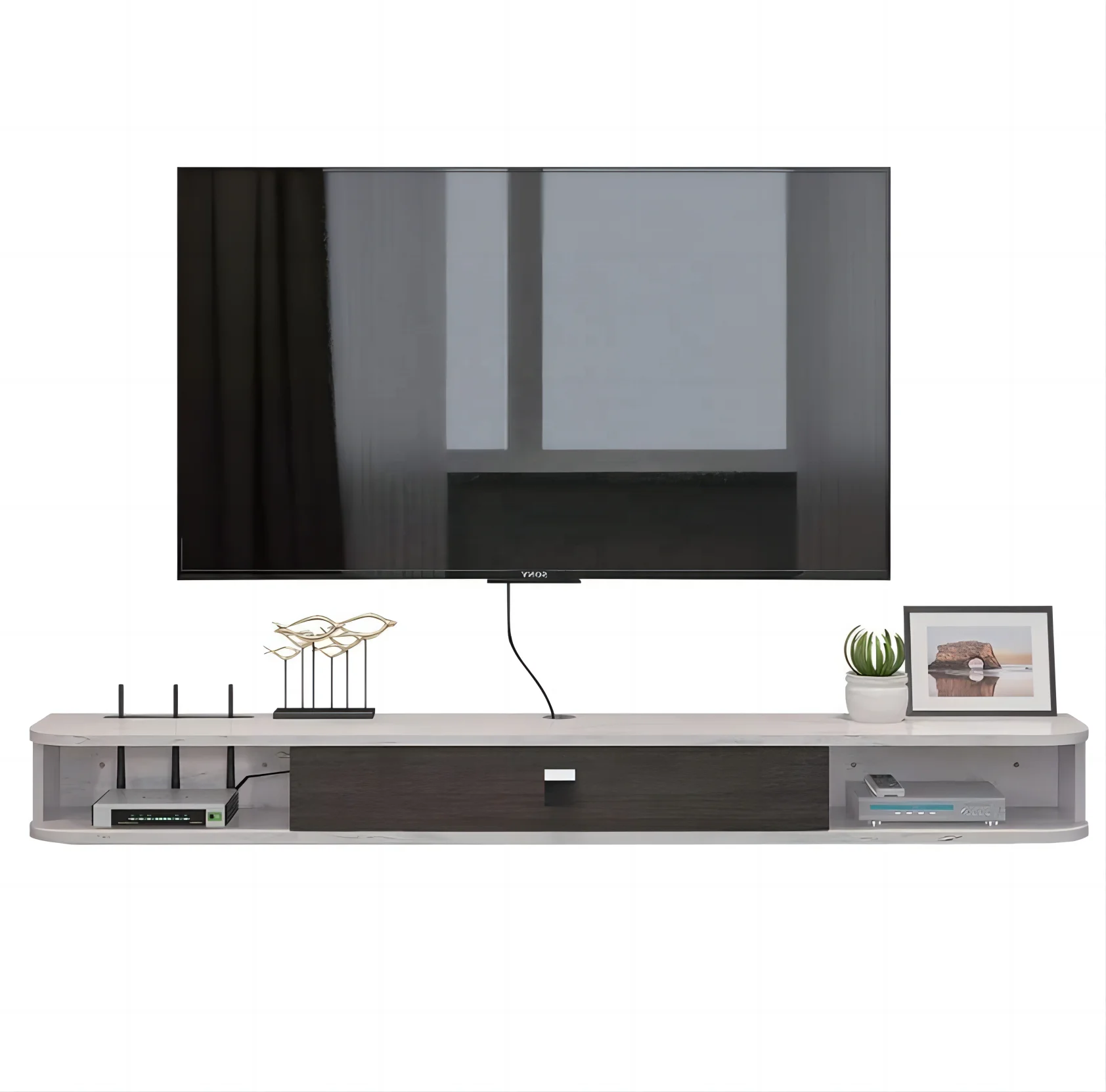 modern black white solid wood wall mounted floating living room Console tv stand shelf cabinets furniture with doors storage