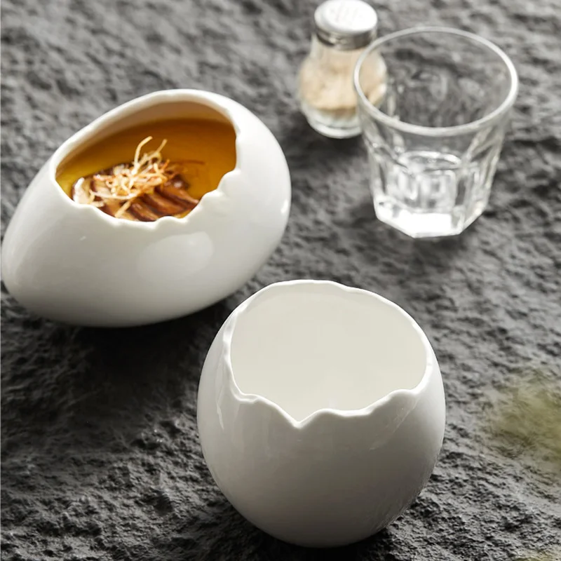 Cute Eggshell Shape Porcelain Tableware Ceramic Dessert Dishes for Food Serving for Restaurant Decorative Plates
