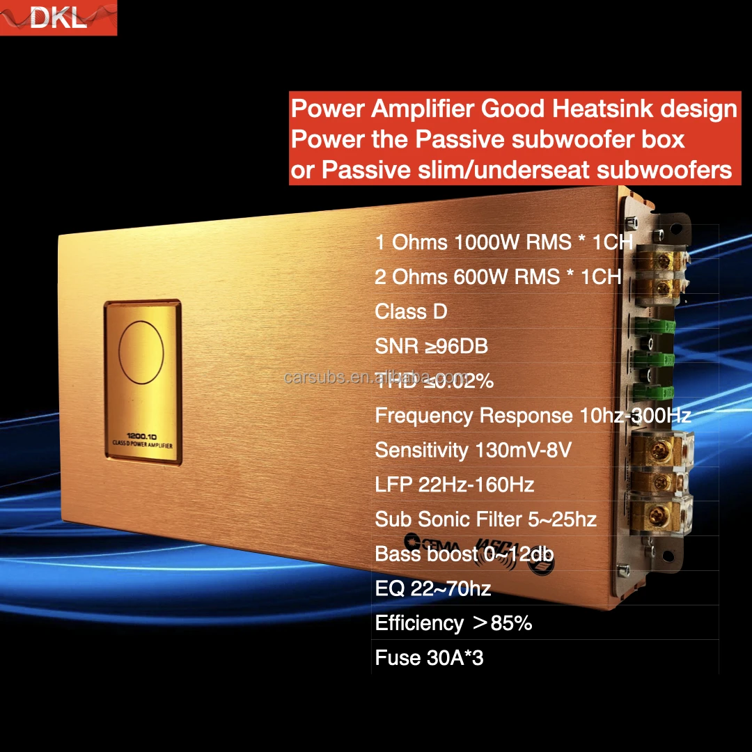 Car Stereo Mono Amplifier  RMS 1200W Strong Bass SubwooferAmplifier Peak 2400W Max 1ohm Class D Car Amplifier Monoblock