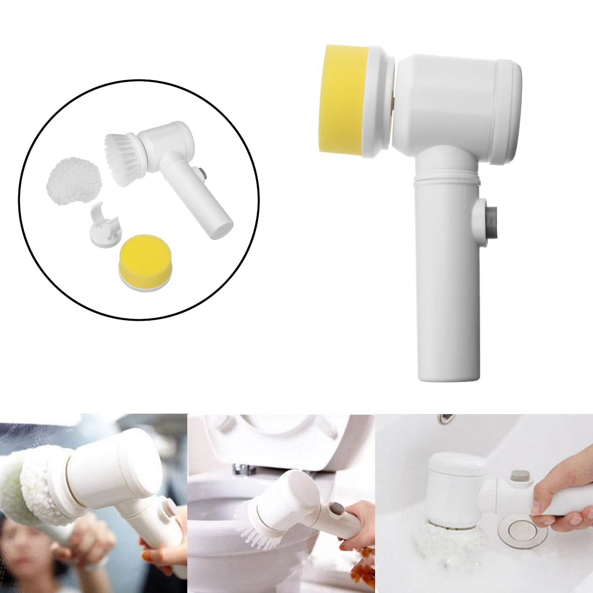 Bathtub Floor Wall Sink Toilet Handheld Electric Cordless Power Spin Shower Scrubber Cleaning Brush with Replaceable Brush Heads