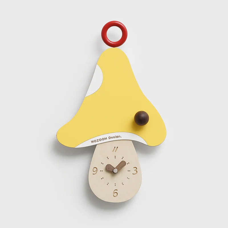 WOZOOM Wall Clock Modern Perforation-Free Wall Clocks Cute Mushroom Home Decor Creative High Quality Clock