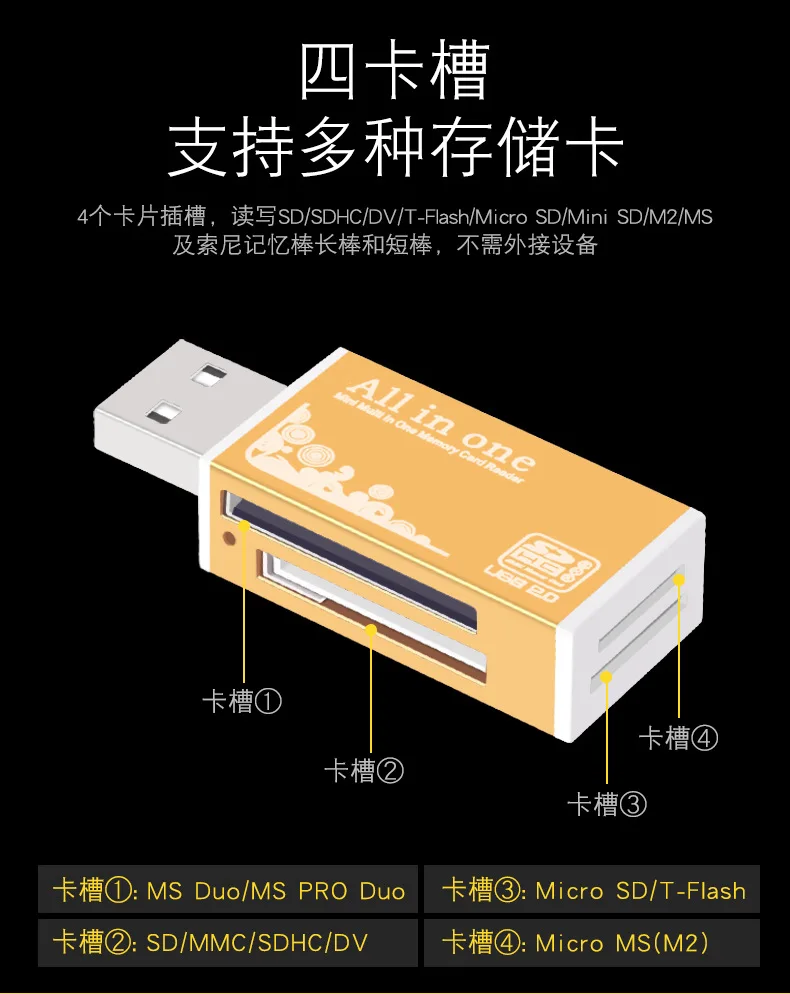  Лидер продаж 4 в 1 Многофункциональный USB 2 0 Устройство чтения карт памяти мини форма высокая скорость кард-ридер для вспышки sрeedlite M2 SD Mini DV TF