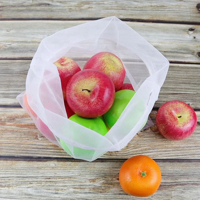 OEM/ODM custom grocery net shopping pouch mesh drawstring polyester mesh bag recycled