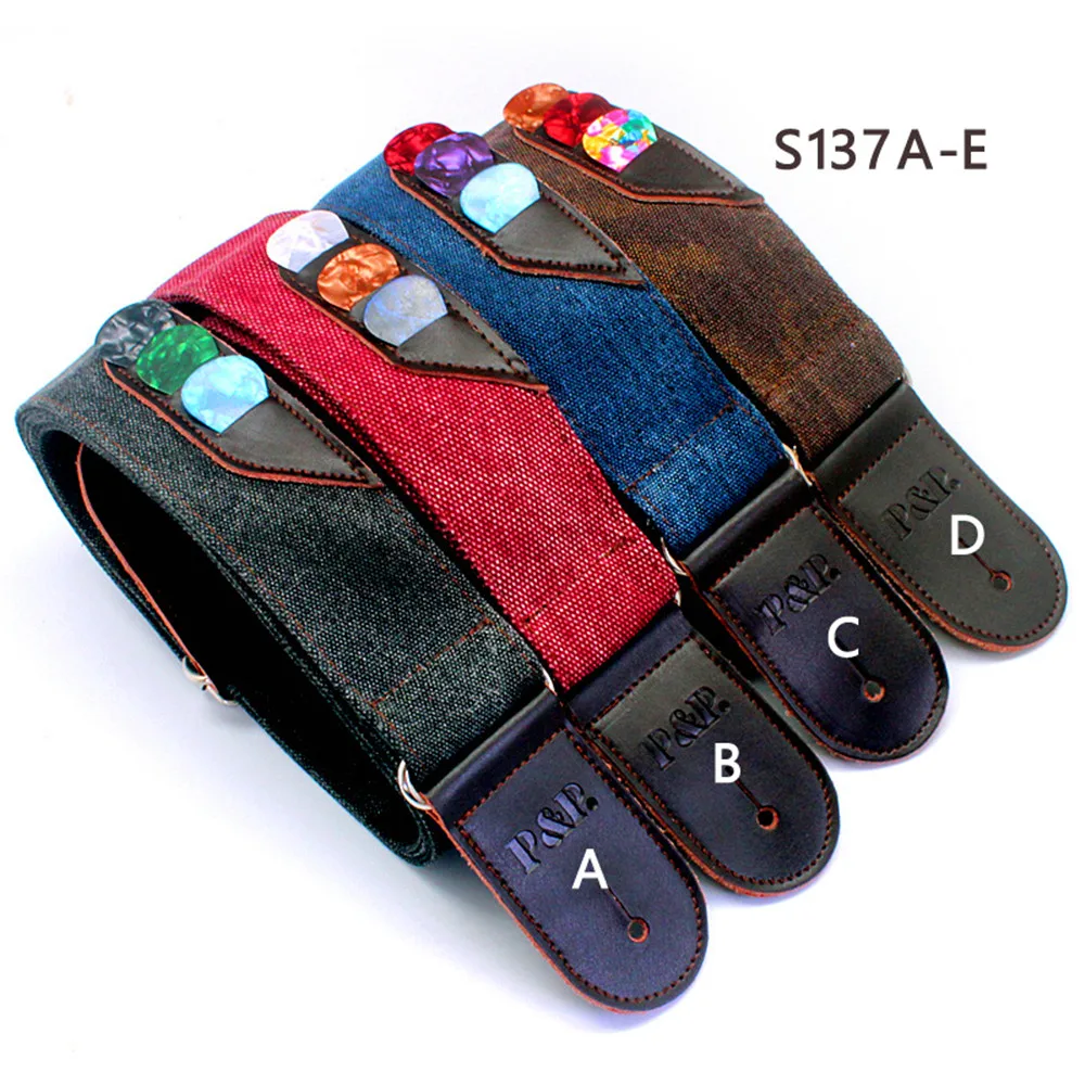 
wholesales P&P high quality Leather guitar straps vintage denim electric guitar straps 