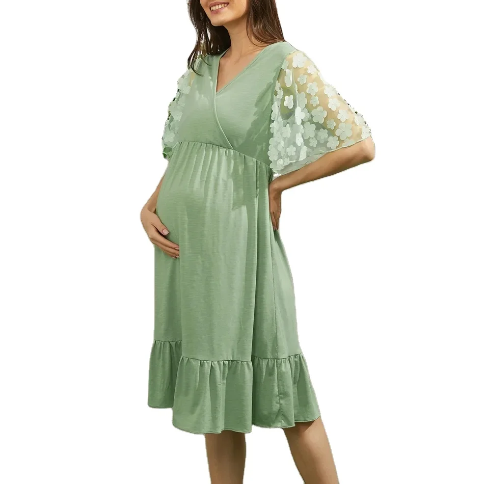 Nursing casual Print V-neck Short-sleeve Nursing Dress maternity dresses
