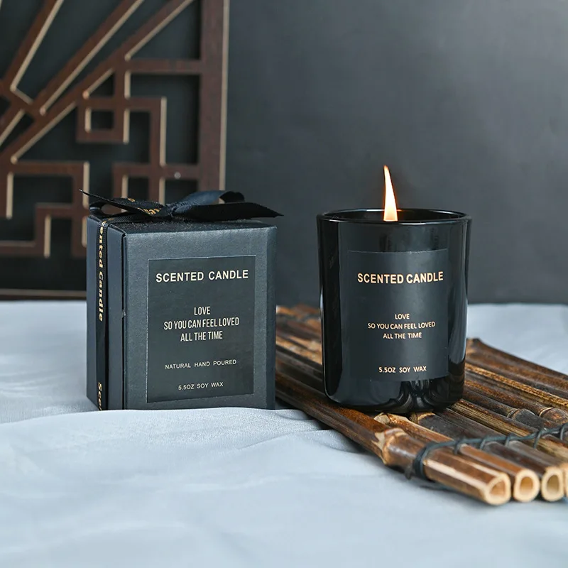 Luxury Custom Matte Black Glass Scented Candle Private Label With Customized Packaging For Gift Home Decor