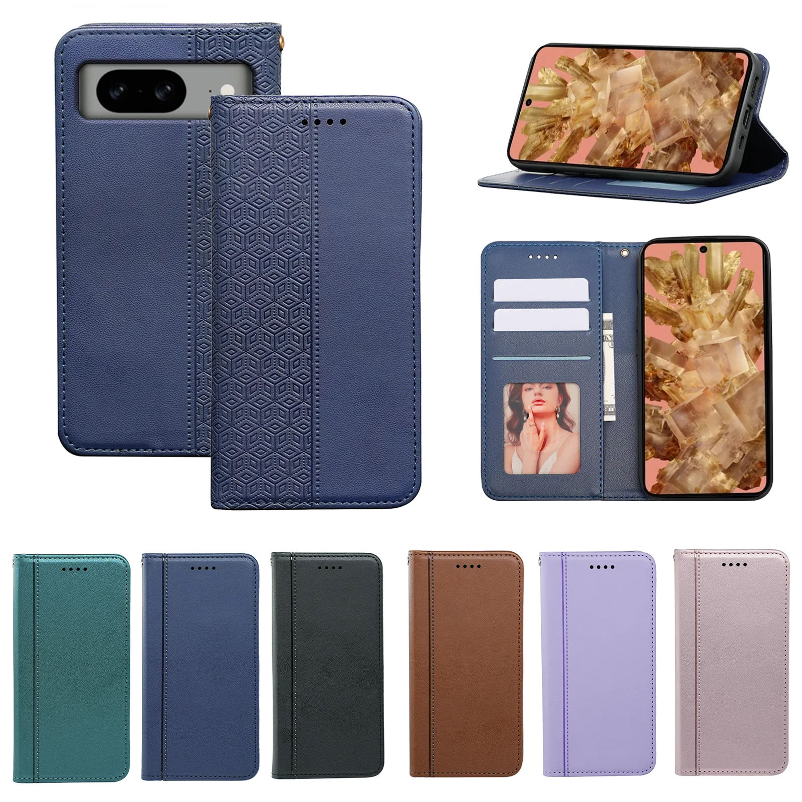 Custom Wallet Leather Flip Cover Bags Phone Case For Google Pixel 5A 5 6 7 7A 8 A8 9 Pro with Magnetic Card Holder Silicone Case