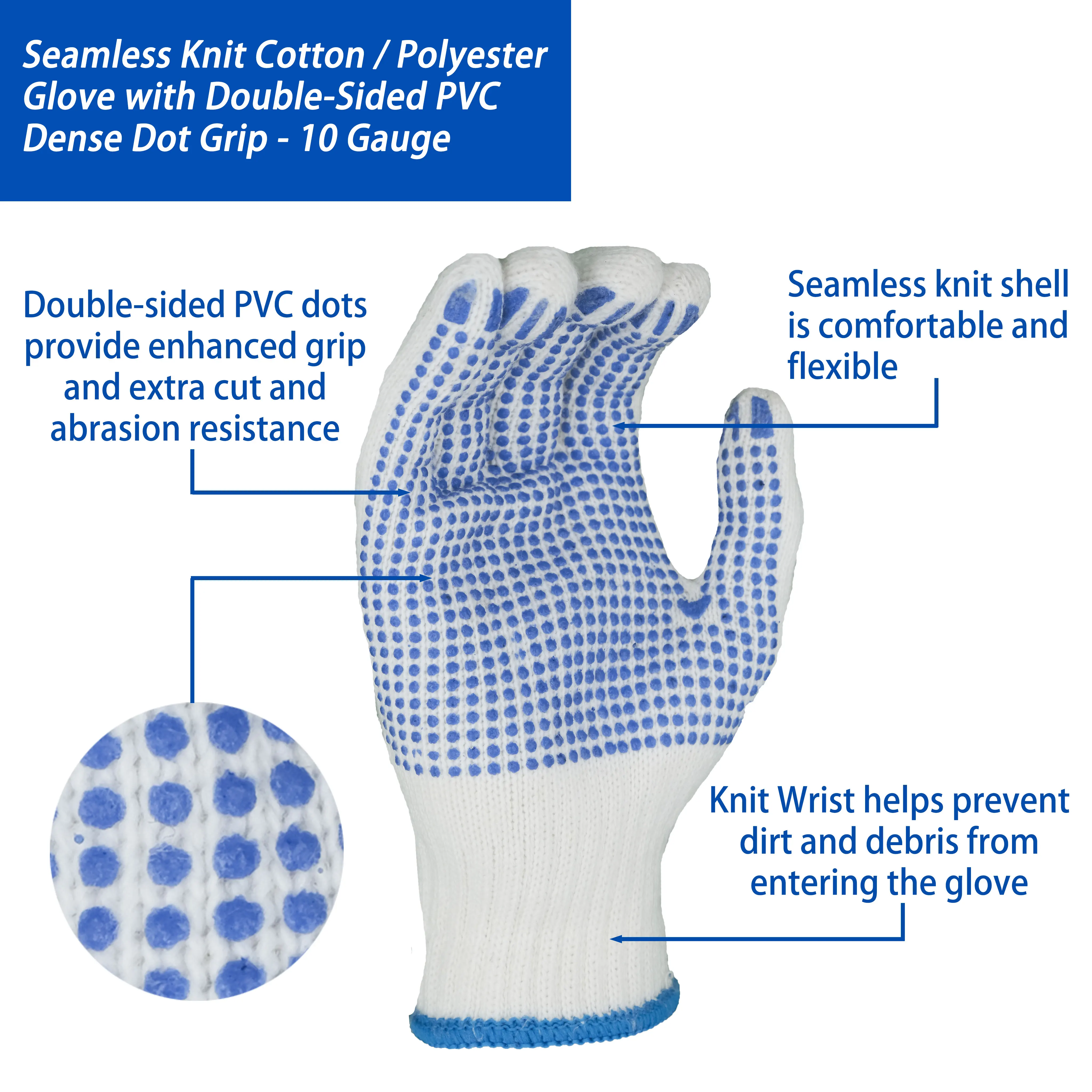 SKYEE PVC Dotted Cotton Working Hand Gloves Dotted Construction Natural pvc dotted gloves Industry Hand dotted gloves